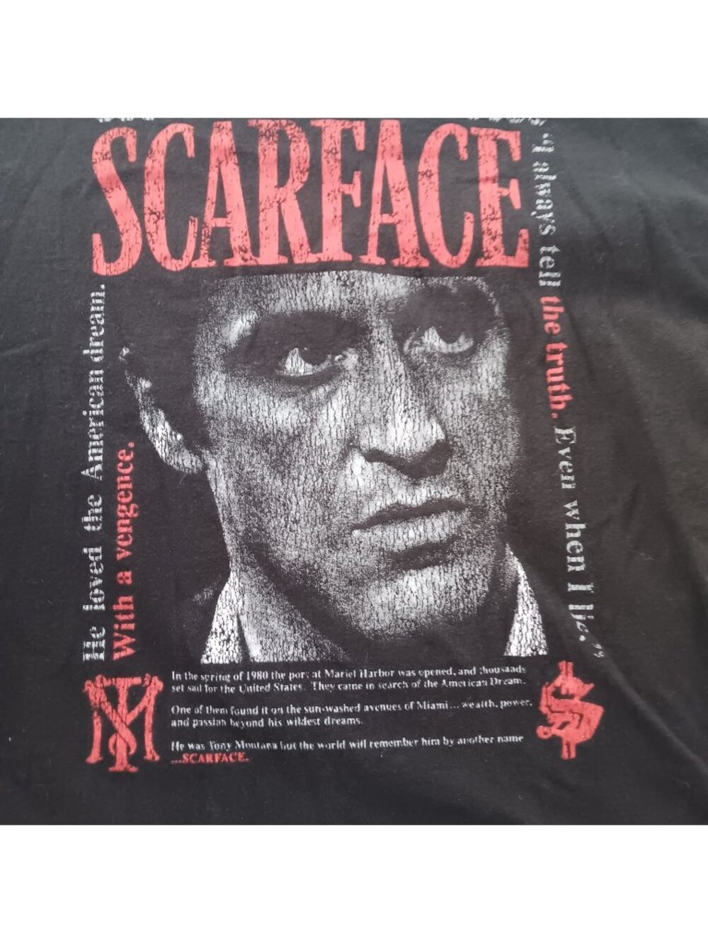Large T-shirt Mens Scarface Movie Graphic T-Shirt Black Cotton L/G